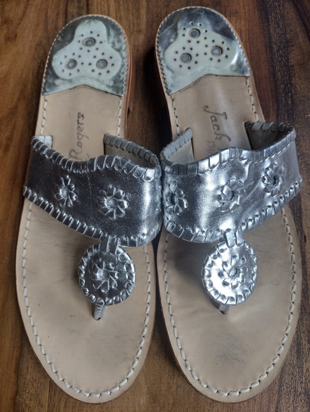 Jack Rogers Silver Original Jacks Sandals Size 10